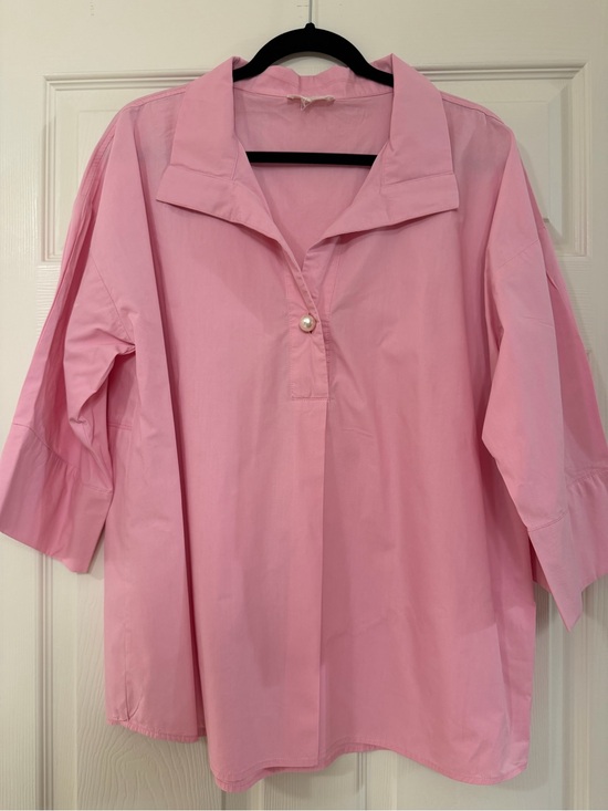 entro Tops - entro Pink Pearl-Button Popover Tunic